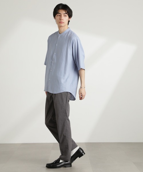 NANO universe（ナノユニバース）の「アンチスメルリネン バンドカラーシャツ 半袖（シャツ/ブラウス・メンズ・グレー/ブラック/サックスブルー/ホワイト・S/M/L）」の9枚目の写真