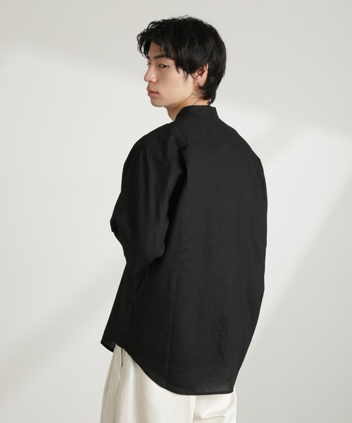 NANO universe（ナノユニバース）の「アンチスメルリネン バンドカラーシャツ 半袖（シャツ/ブラウス・メンズ・グレー/ブラック/サックスブルー/ホワイト・S/M/L）」の21枚目の写真