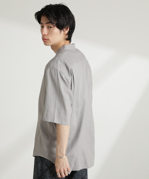 NANO universe（ナノユニバース）の「アンチスメルリネン バンドカラーシャツ 半袖（シャツ/ブラウス・メンズ・グレー/ブラック/サックスブルー/ホワイト・S/M/L）」の13枚目の写真