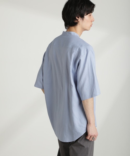 NANO universe（ナノユニバース）の「アンチスメルリネン バンドカラーシャツ 半袖（シャツ/ブラウス・メンズ・グレー/ブラック/サックスブルー/ホワイト・S/M/L）」の5枚目の写真