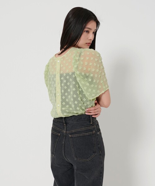 EMMEL REFINES（エメルリファインズ）の「＜EMMEL REFINES＞EM シフォンカット ジャカード ブラウス（シャツ/ブラウス・レディース・オフホワイト/ライム/ブラック・FREE）」の9枚目の写真