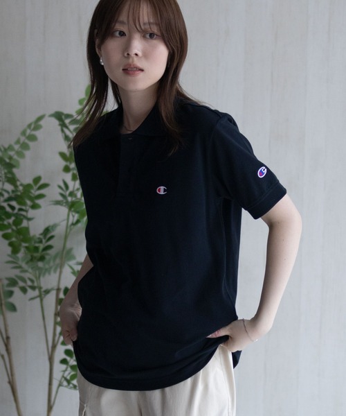 Champion（チャンピオン）の「【Champion】ワンポイント刺繍ロゴ ポロシャツ ユニセックス（ポロシャツ・レディース・杢グレー/ブラック/ホワイト/ネイビー・M/L/XL）」の2枚目の写真