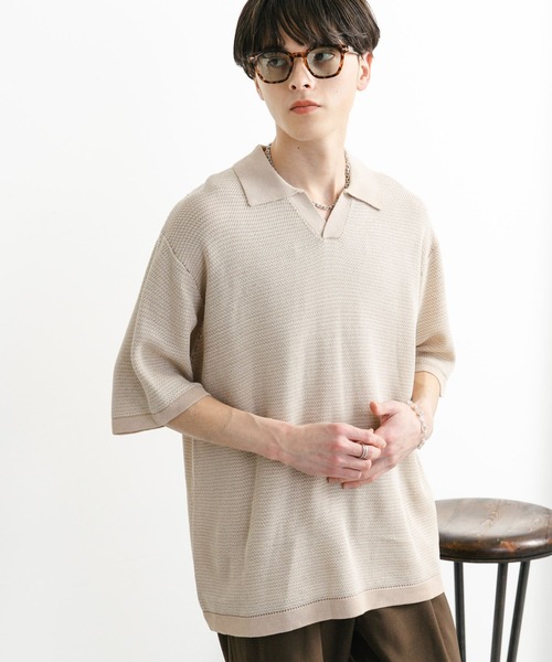 ユニセックス』『洗濯可』ミックススキッパーニット（ポロシャツ