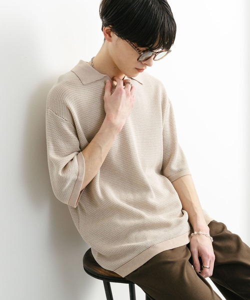 SENSE OF PLACE by URBAN RESEARCH（センスオブプレイスバイアーバンリサーチ）の「『ユニセックス』『洗濯可』ミックススキッパーニット（ニット/セーター・メンズ・ライトベージュ/オリーブ/レッド・MEDIUM/LARGE）」の8枚目の写真