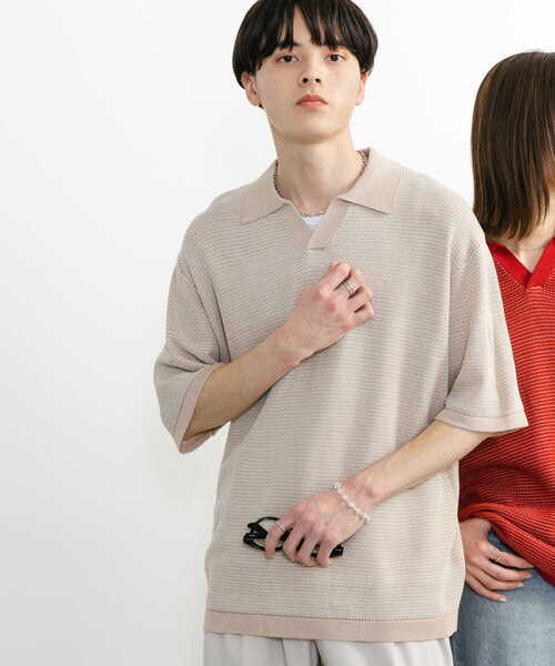 SENSE OF PLACE by URBAN RESEARCH（センスオブプレイスバイアーバンリサーチ）の「『ユニセックス』『洗濯可』ミックススキッパーニット（ニット/セーター・メンズ・ライトベージュ/オリーブ/レッド・MEDIUM/LARGE）」の11枚目の写真