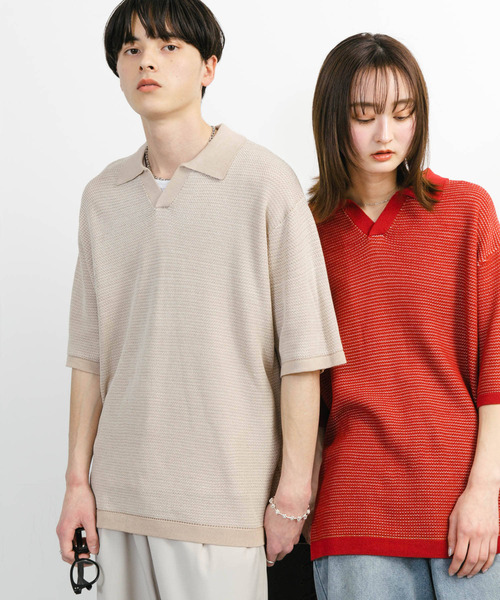 SENSE OF PLACE by URBAN RESEARCH（センスオブプレイスバイアーバンリサーチ）の「『ユニセックス』『洗濯可』ミックススキッパーニット（ニット/セーター・メンズ・ライトベージュ/オリーブ/レッド・MEDIUM/LARGE）」の12枚目の写真