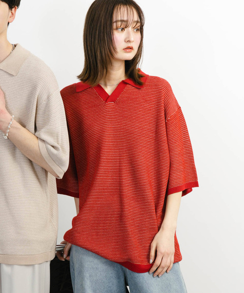 SENSE OF PLACE by URBAN RESEARCH（センスオブプレイスバイアーバンリサーチ）の「『ユニセックス』『洗濯可』ミックススキッパーニット（ニット/セーター・メンズ・ライトベージュ/オリーブ/レッド・MEDIUM/LARGE）」の18枚目の写真