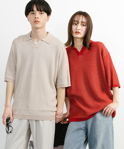 SENSE OF PLACE by URBAN RESEARCH（センスオブプレイスバイアーバンリサーチ）の「『ユニセックス』『洗濯可』ミックススキッパーニット（ニット/セーター・メンズ・ライトベージュ/オリーブ/レッド・MEDIUM/LARGE）」の19枚目の写真