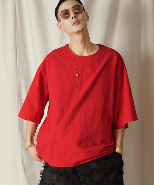 Aphlotus(アプロタス)の「クルーネック H/S リネンミックス プルオーバー(Tシャツ/カットソー・メンズ・ブラック/オフホワイト/レッド・SMALL/MEDIUM/LARGE)」の3枚目の写真