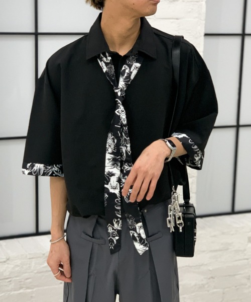 link lot(リンクロット)の「【スカーフ付き】スカーフ付きビッグカラー袖切り替えシャツ(シャツ/ブラウス・メンズ・グリーン/ブラック/グレー・M/L/XL)」の10枚目の写真