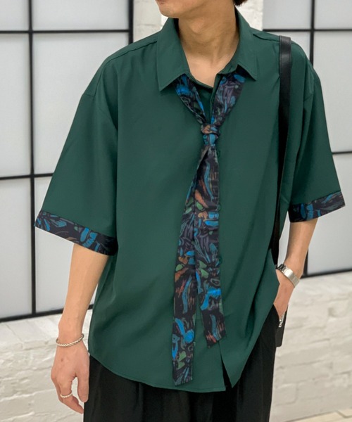 link lot(リンクロット)の「【スカーフ付き】スカーフ付きビッグカラー袖切り替えシャツ(シャツ/ブラウス・メンズ・グリーン/ブラック/グレー・M/L/XL)」の7枚目の写真