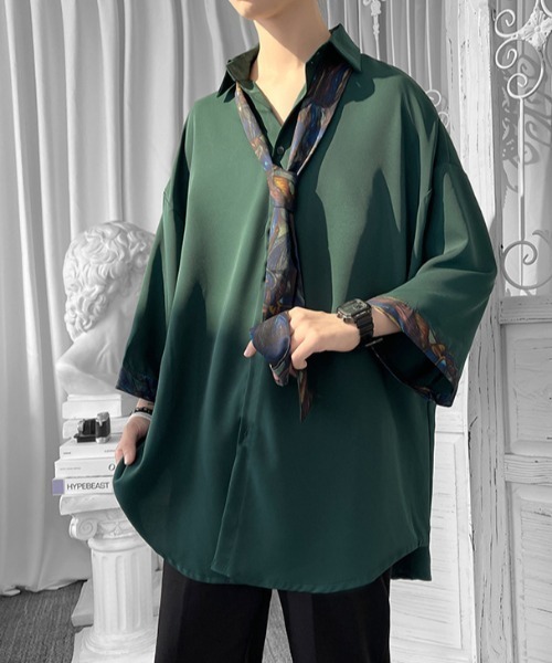 link lot(リンクロット)の「【スカーフ付き】スカーフ付きビッグカラー袖切り替えシャツ(シャツ/ブラウス・メンズ・グリーン/ブラック/グレー・M/L/XL)」の20枚目の写真