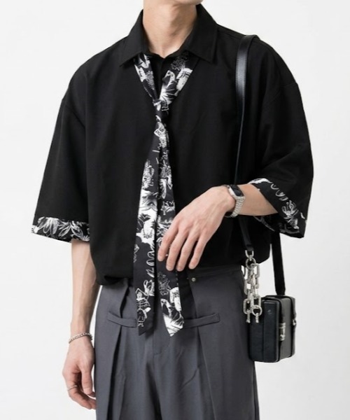 link lot(リンクロット)の「【スカーフ付き】スカーフ付きビッグカラー袖切り替えシャツ(シャツ/ブラウス・メンズ・グリーン/ブラック/グレー・M/L/XL)」の18枚目の写真