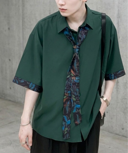 link lot(リンクロット)の「【スカーフ付き】スカーフ付きビッグカラー袖切り替えシャツ(シャツ/ブラウス・メンズ・グリーン/ブラック/グレー・M/L/XL)」の21枚目の写真