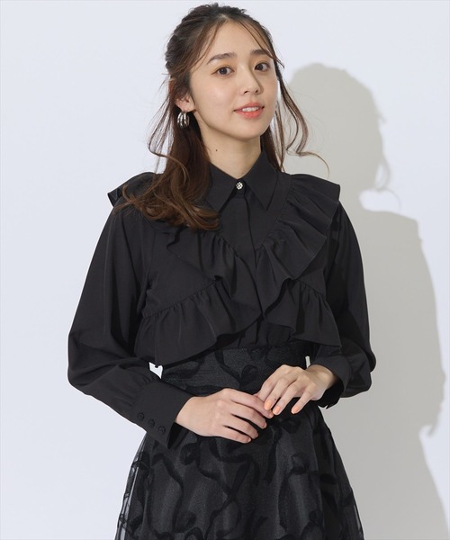 【美品】styling/ ラッフルスリムブラウス セール】ラッフルフリルデザインブラウス（シャツ/ブラウス