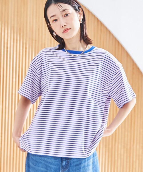 coen(コーエン)の「コットンレトロボーダー半袖シャツ(Tシャツ/カットソー・レディース・ホワイト/ライトピンク/ロイヤルブルー/オレンジ・M/L)」の1枚目の写真