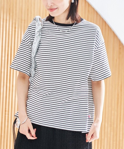 coen(コーエン)の「コットンレトロボーダー半袖シャツ(Tシャツ/カットソー・レディース・ホワイト/ライトピンク/ロイヤルブルー/オレンジ・M/L)」の2枚目の写真