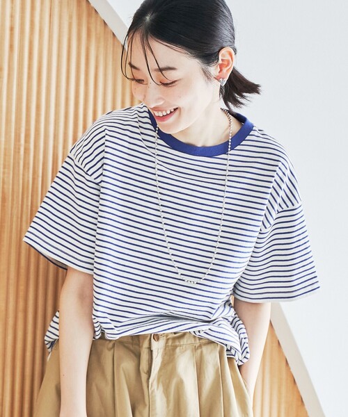 coen(コーエン)の「コットンレトロボーダー半袖シャツ(Tシャツ/カットソー・レディース・ホワイト/ライトピンク/ロイヤルブルー/オレンジ・M/L)」の3枚目の写真