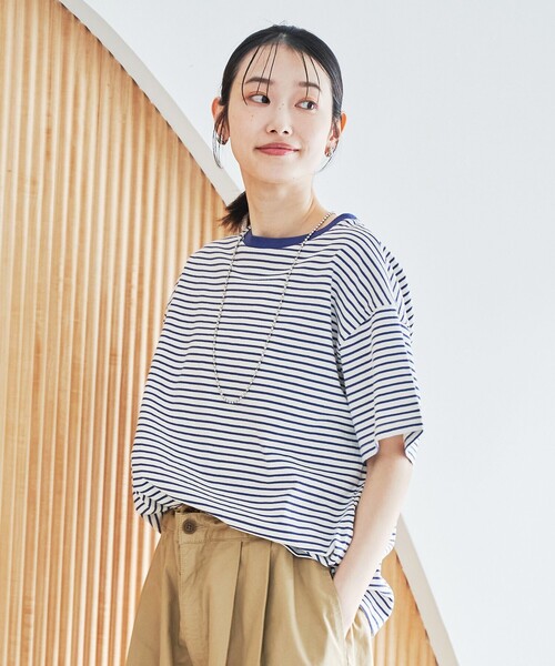 coen(コーエン)の「コットンレトロボーダー半袖シャツ(Tシャツ/カットソー・レディース・ホワイト/ライトピンク/ロイヤルブルー/オレンジ・M/L)」の21枚目の写真