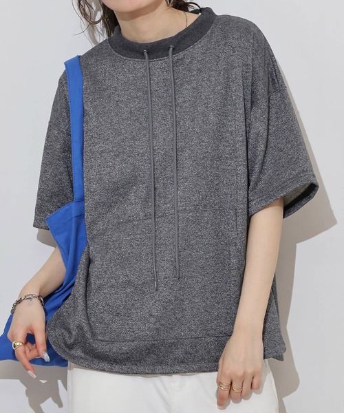 atONE(アットワン)の「ラメ混裏毛デザインラウンドヘムオーバーサイズトップス(Tシャツ/カットソー・レディース・オートミール/チャコール/杢グレー・L/M)」の3枚目の写真