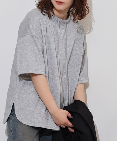 atONE(アットワン)の「ラメ混裏毛デザインラウンドヘムオーバーサイズトップス(Tシャツ/カットソー・レディース・オートミール/チャコール/杢グレー・L/M)」の8枚目の写真