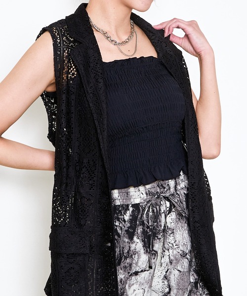 美品 BODY LINE 十字架チェーンジレ ベスト 黒 サイズF*ZC875 axes femme - axes femme レース刺繍 ジレ ベスト 黒 Mサイズの