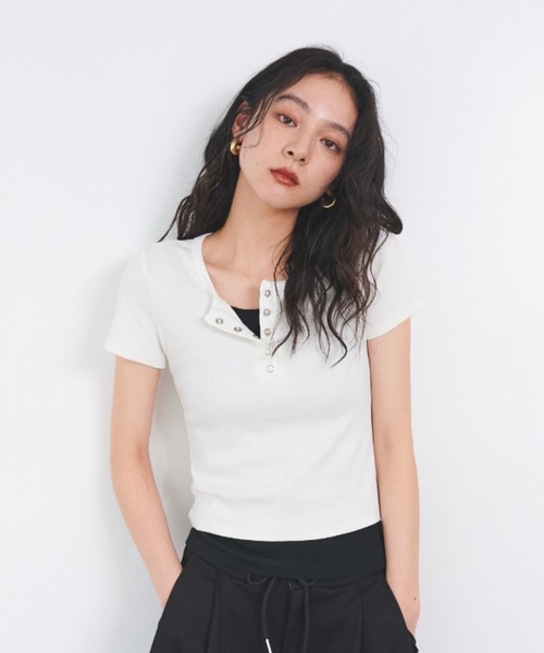 ヘンリーネックリブトップス（Tシャツ/カットソー）｜FMiBL