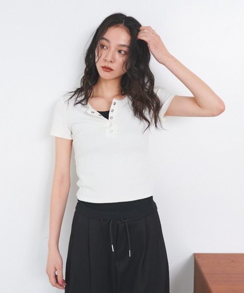 ヘンリーネックリブトップス（Tシャツ/カットソー）｜FMiBL