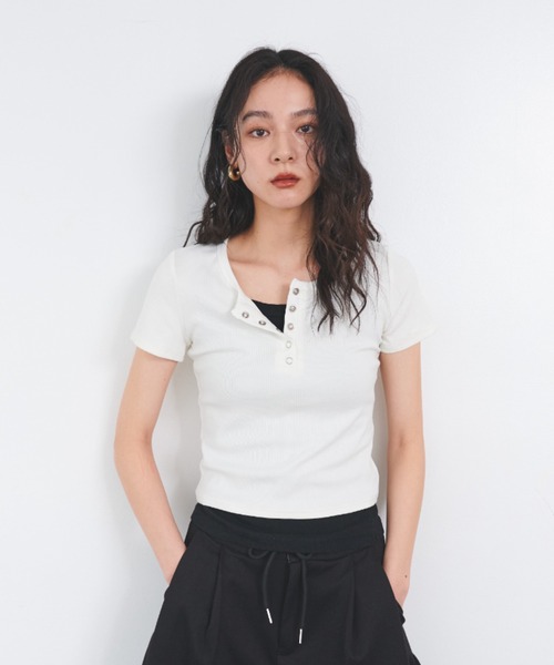ヘンリーネックリブトップス（Tシャツ/カットソー）｜FMiBL