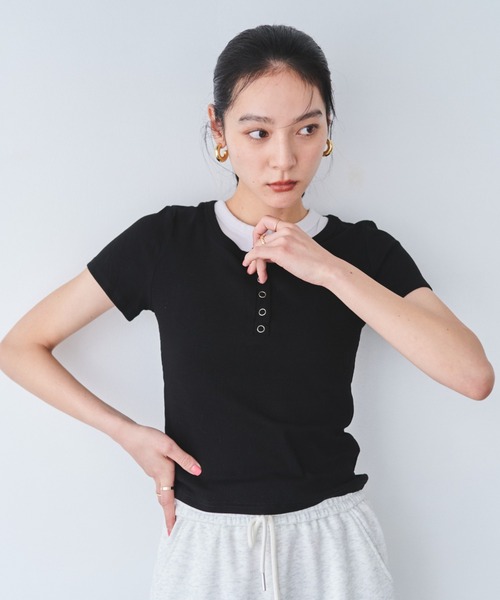 ヘンリーネックリブトップス（Tシャツ/カットソー）｜FMiBL