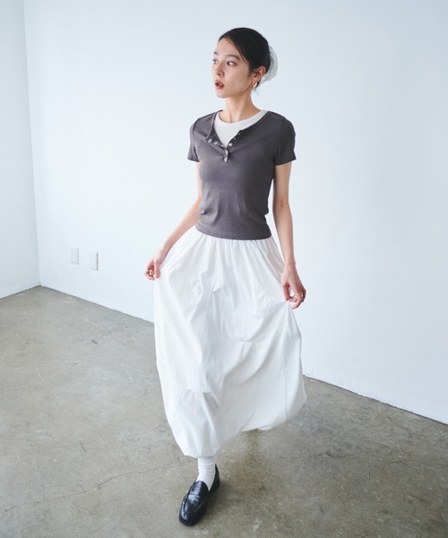 セール】ヘンリーネックリブトップス（Tシャツ/カットソー