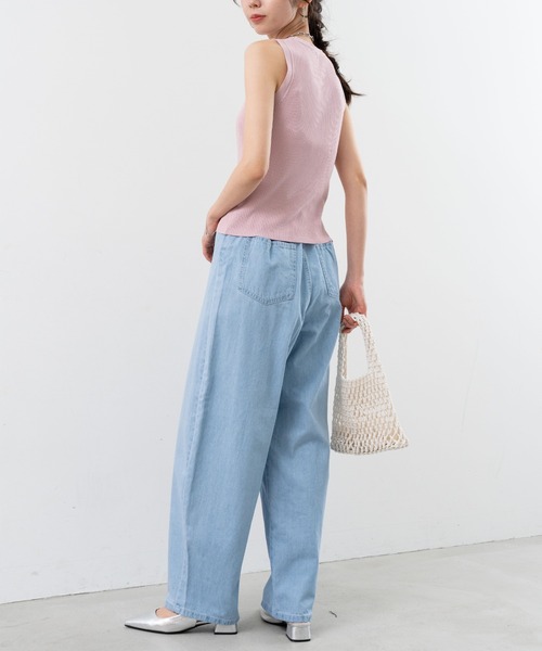 refinedworks（リファインドワークス）の「【refinedworks】美脚見えが 叶う デニム カーブパンツ（デニムパンツ・レディース・ライトブルー/インディゴブルー・FREE）」の10枚目の写真