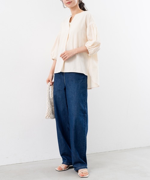 refinedworks（リファインドワークス）の「【refinedworks】美脚見えが 叶う デニム カーブパンツ（デニムパンツ・レディース・ライトブルー/インディゴブルー・FREE）」の16枚目の写真