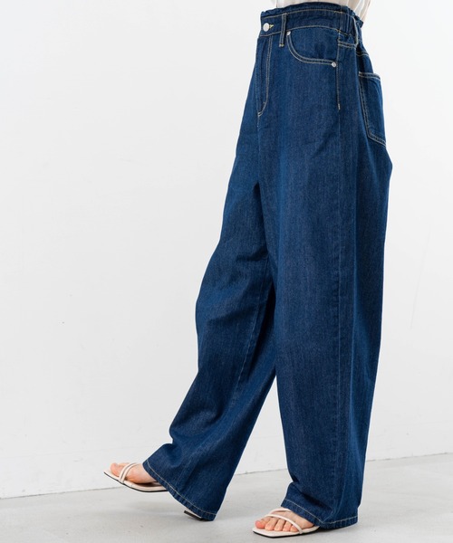 refinedworks（リファインドワークス）の「【refinedworks】美脚見えが 叶う デニム カーブパンツ（デニムパンツ・レディース・ライトブルー/インディゴブルー・FREE）」の19枚目の写真