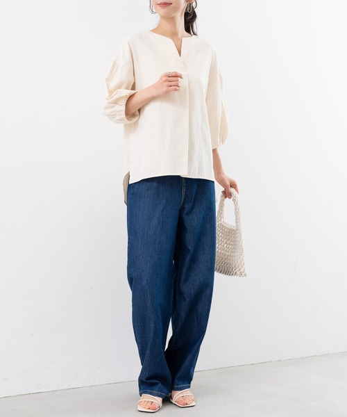 refinedworks（リファインドワークス）の「【refinedworks】美脚見えが 叶う デニム カーブパンツ（デニムパンツ・レディース・ライトブルー/インディゴブルー・FREE）」の20枚目の写真