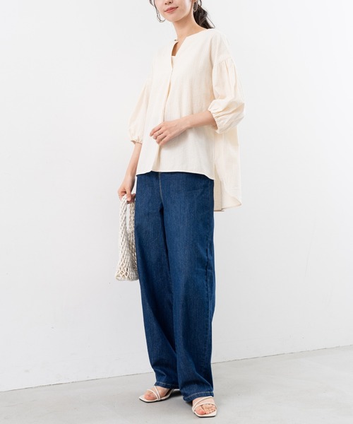 refinedworks（リファインドワークス）の「【refinedworks】美脚見えが 叶う デニム カーブパンツ（デニムパンツ・レディース・ライトブルー/インディゴブルー・FREE）」の21枚目の写真