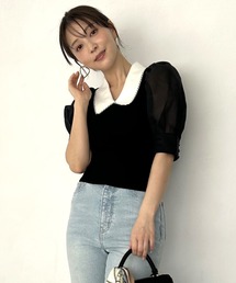 Sustainable襟付きシアーニットプルオーバー