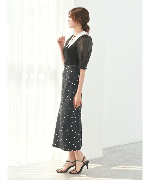 SNIDEL（スナイデル）の「Sustainable襟付きシアーニットプルオーバー（ニット/セーター・レディース・ブラック/オフホワイト/イエロー・FREE）」の12枚目の写真