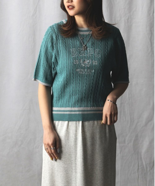 Right-on(ライトオン)の「BEVERLY HILLS POLO CLUB(ビバリーヒルズポロクラブ)【レディース】【限定展開】刺繍ニット(ニット/セーター・レディース・ネイビー/ホワイト/グリーン・M)」の2枚目の写真