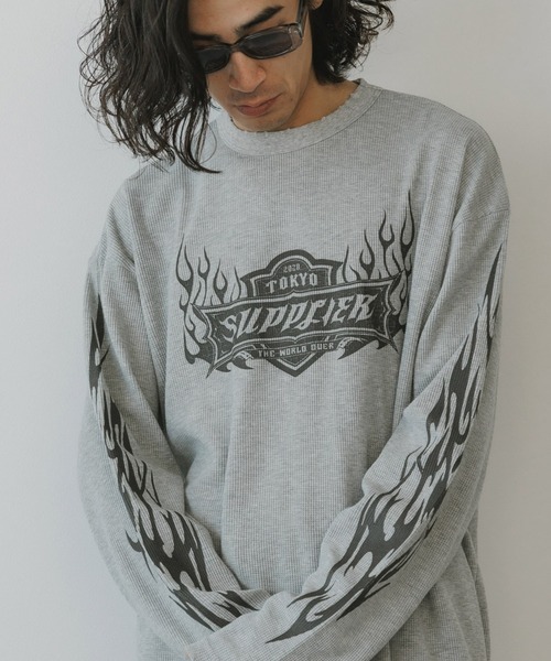 SUPPLIER(サプライヤー)の「SUPPLIER/サプライヤー Tribal Fire Pattern Thermal Long Sleeve ロンT(Tシャツ/カットソー・メンズ・グレー/ブラック・L/XL/M)」の1枚目の写真
