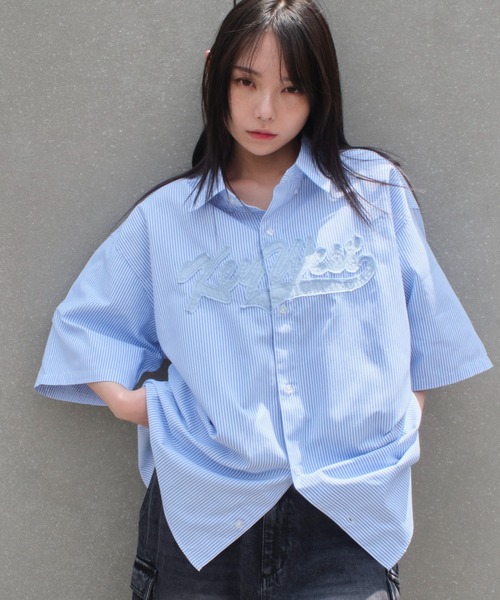 WEGO（ウィゴー）の「WEGO/オックスフォードダメージアップリケシャツ（シャツ/ブラウス・メンズ・グレー系その他4/ブルー系その他4・MEDIUM/LARGE）」の16枚目の写真