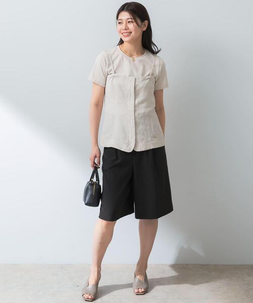 F by ROSSO（エフバイロッソ）の「F by ROSSO　リネン混ビスチェ+半袖Tシャツ（Tシャツ/カットソー・レディース・ベージュ/チェック/チャコールグレー・FREE）」の6枚目の写真