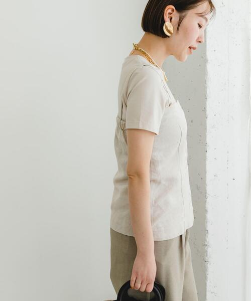 F by ROSSO（エフバイロッソ）の「F by ROSSO　リネン混ビスチェ+半袖Tシャツ（Tシャツ/カットソー・レディース・ベージュ/チェック/チャコールグレー・FREE）」の7枚目の写真