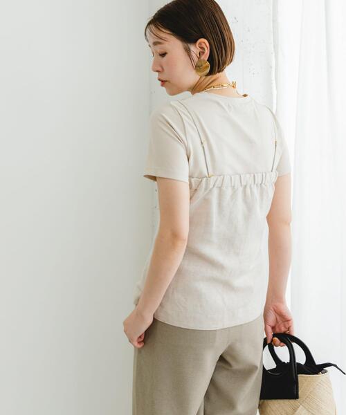 F by ROSSO（エフバイロッソ）の「F by ROSSO　リネン混ビスチェ+半袖Tシャツ（Tシャツ/カットソー・レディース・ベージュ/チェック/チャコールグレー・FREE）」の8枚目の写真