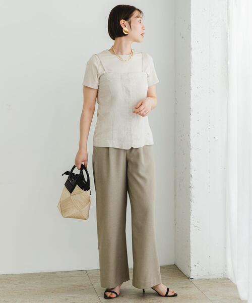 F by ROSSO（エフバイロッソ）の「F by ROSSO　リネン混ビスチェ+半袖Tシャツ（Tシャツ/カットソー・レディース・ベージュ/チェック/チャコールグレー・FREE）」の9枚目の写真