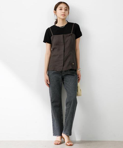 F by ROSSO（エフバイロッソ）の「F by ROSSO　リネン混ビスチェ+半袖Tシャツ（Tシャツ/カットソー・レディース・ベージュ/チェック/チャコールグレー・FREE）」の20枚目の写真