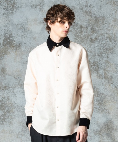 glamb（グラム）の「Noble Velvet Collar Shirt / ノーブルヴェルヴェットカラーシャツ（シャツ/ブラウス・メンズ・ホワイト/ブルー・S/M/L）」の2枚目の写真