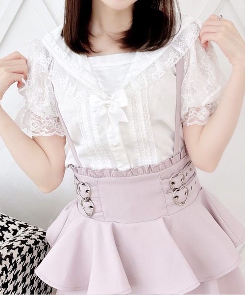 MA*RS（アメーバーマーズ）の「袖レースちびリボン付きセーラーブラウス（シャツ/ブラウス・レディース・ホワイト×ピンク/ホワイト×ブラック/ブラック/ホワイト/ホワイト×ホワイト/ブラック×ブラック/ピンク系その他・FREE）」の2枚目の写真