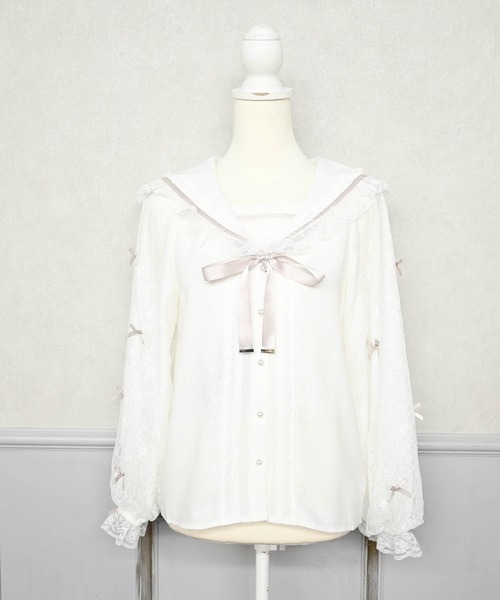 MA*RS（アメーバーマーズ）の「袖レースちびリボン付きセーラーブラウス（シャツ/ブラウス・レディース・ホワイト×ピンク/ホワイト×ブラック/ブラック/ホワイト/ホワイト×ホワイト/ブラック×ブラック/ピンク系その他・FREE）」の9枚目の写真