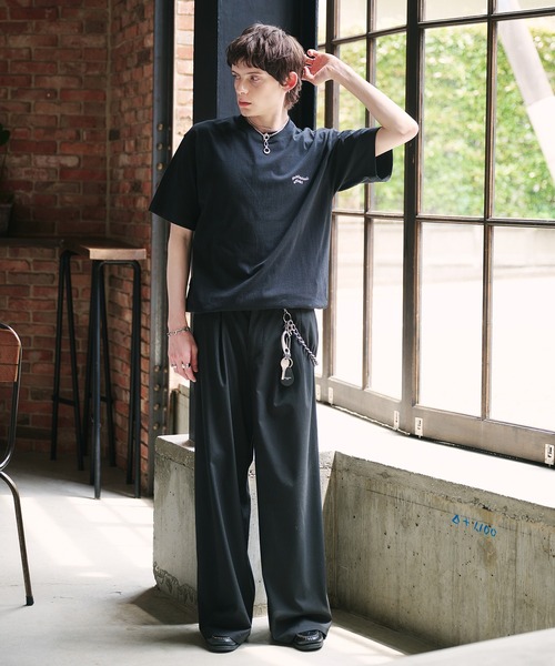 Tシャツ・カットソー IONSEOUL Wave hood wrap knit JE136 新色追加 ネイビー系】WAVE LOGO DRAWCORD T-SHIRT / ウェーブ